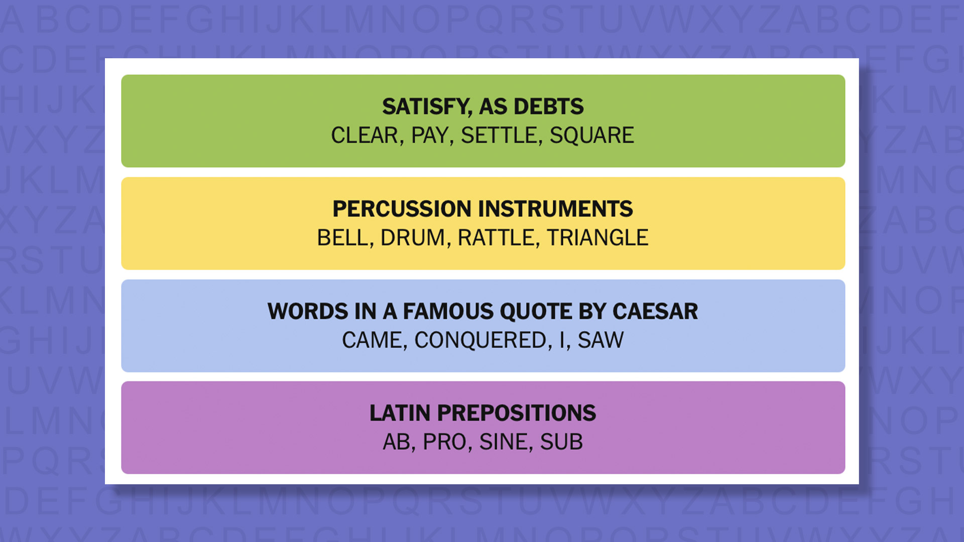 NYT Connections answers game 883 on a purple background