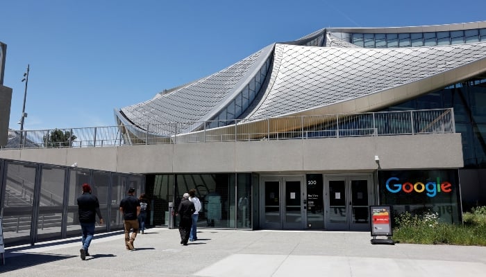 An exterior view of the BV100 building, during a tour of Google's new Bay View campus in Mountain View, California, U.S., May 16, 2022. Photo taken May 16, 2022. – Reuters