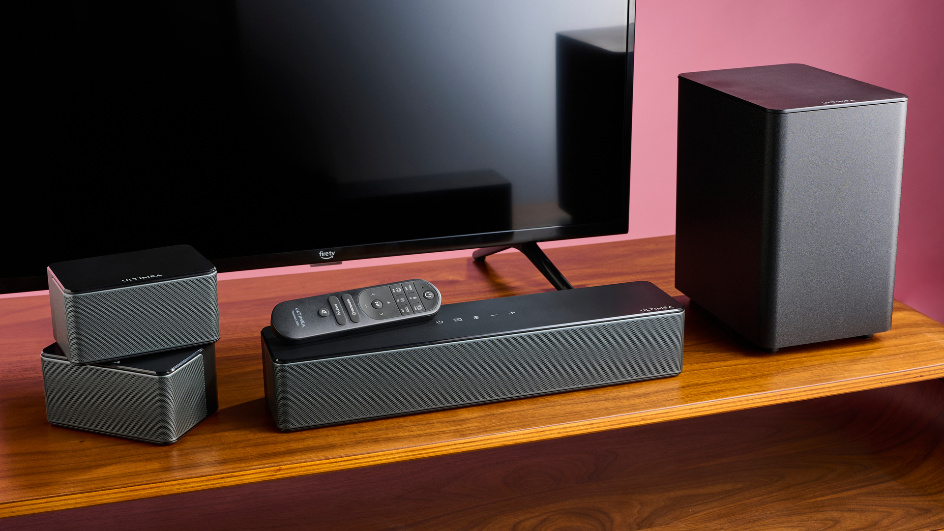 Ultimea Poseidon D50 sound system along with Amazon Fire TV