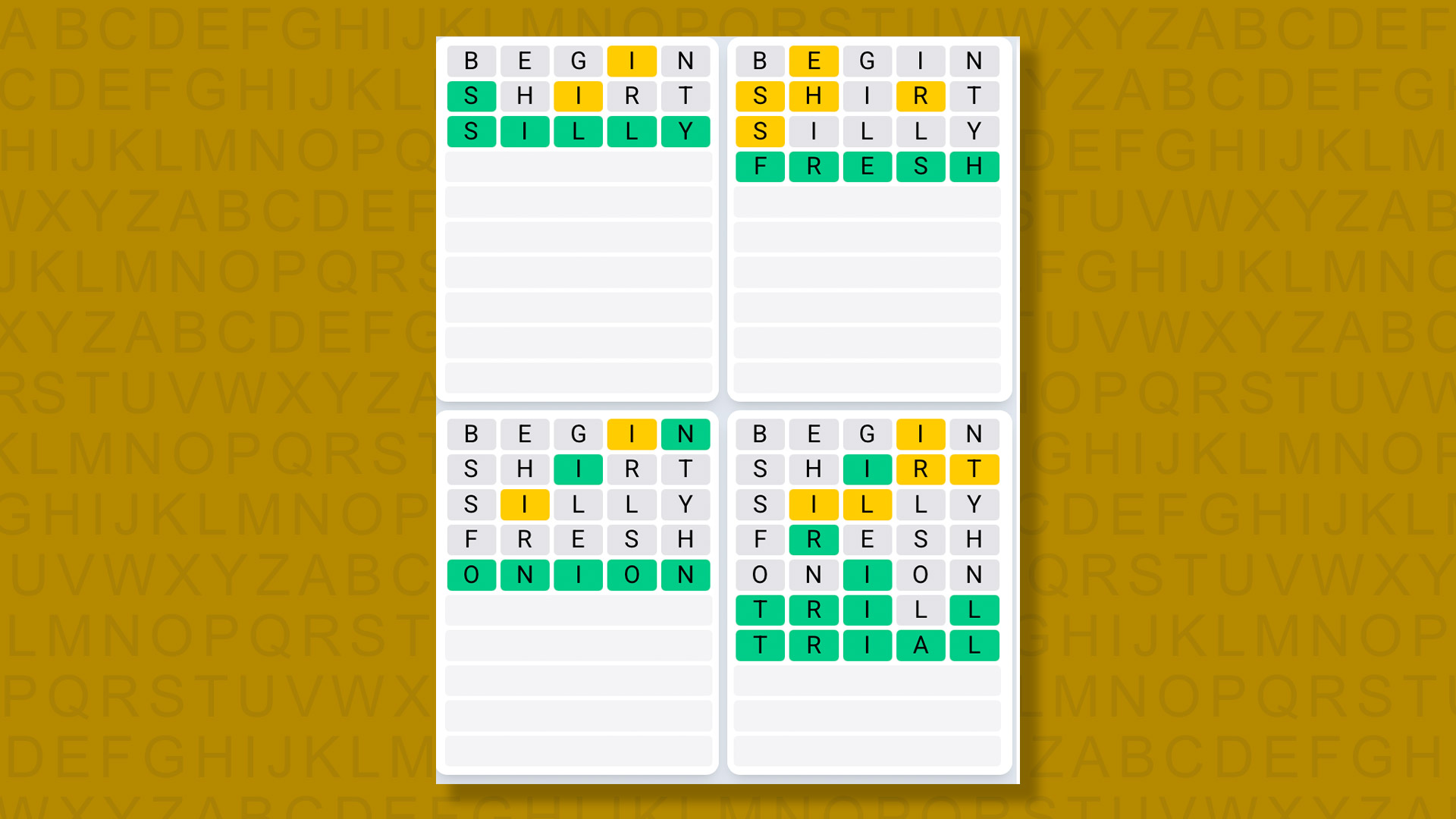 Quordle Daily Sequence answers for game 1391 on a yellow background