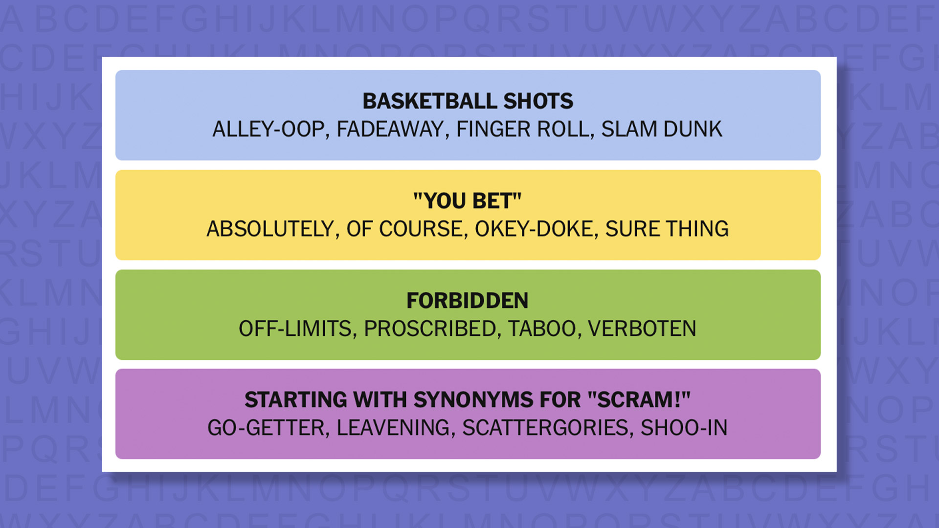 NYT Connections answers game 890 on a purple background