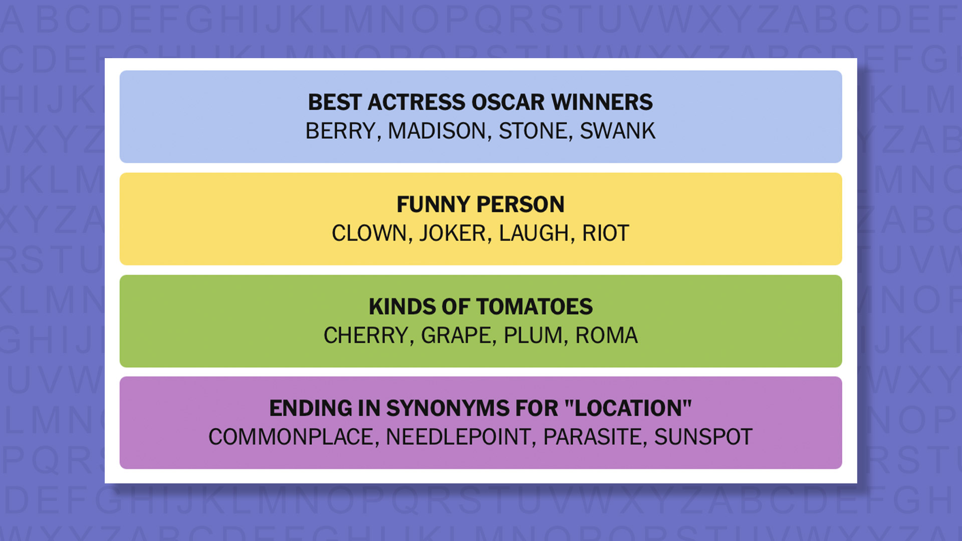 NYT Connections answers game 891 on a purple background