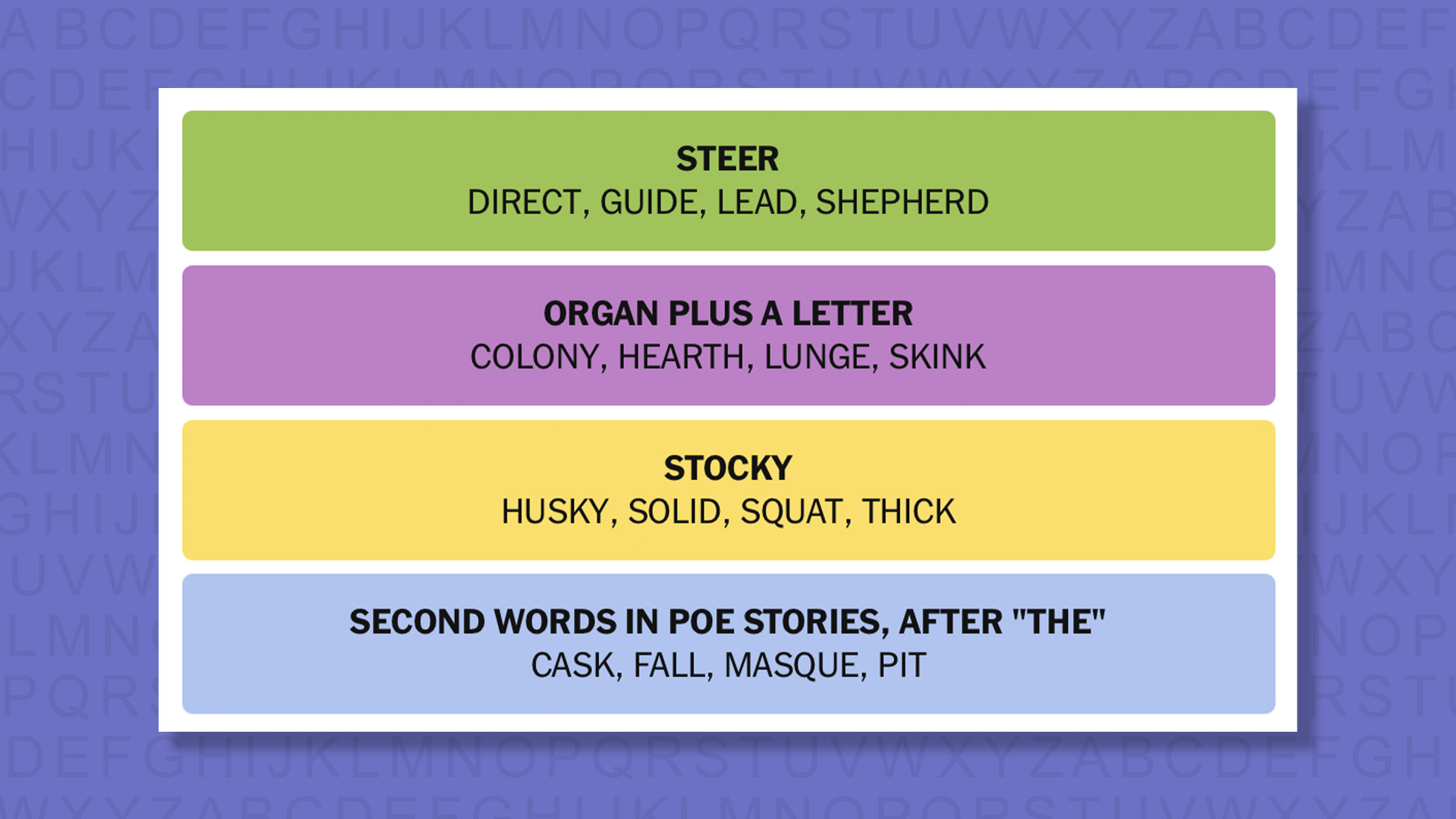 NYT Connections answers game 892 on a purple background