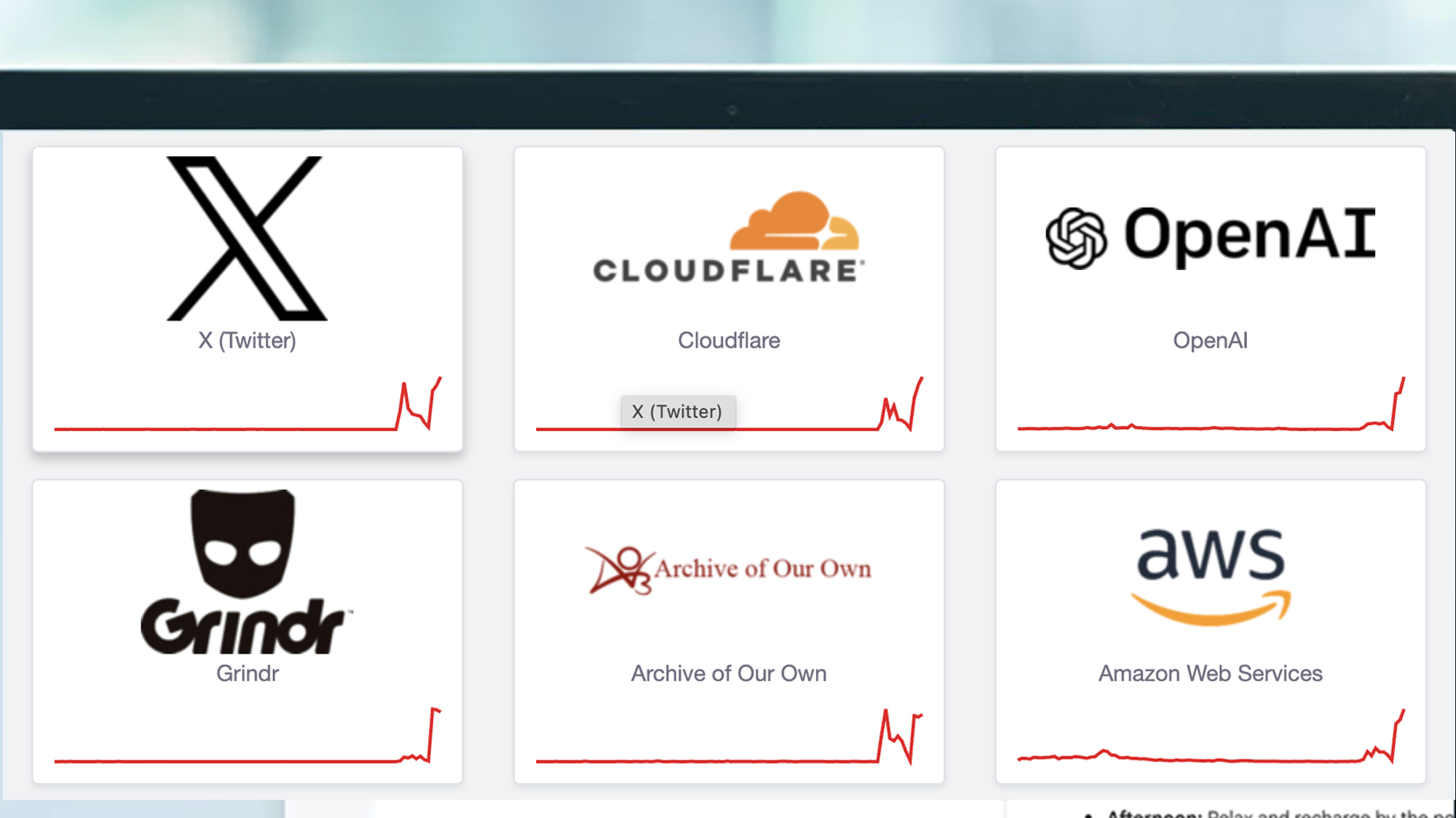 Laptop screen shows problems with Downdetector