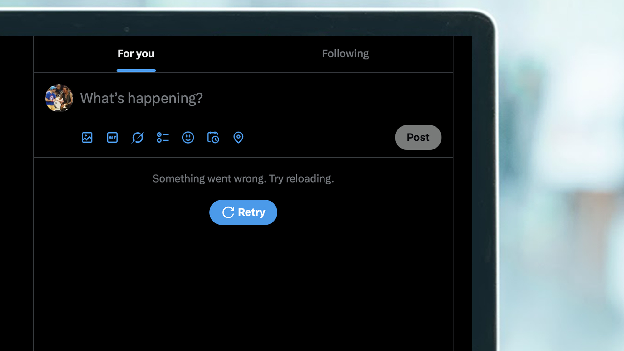 Laptop screen showing X fallen