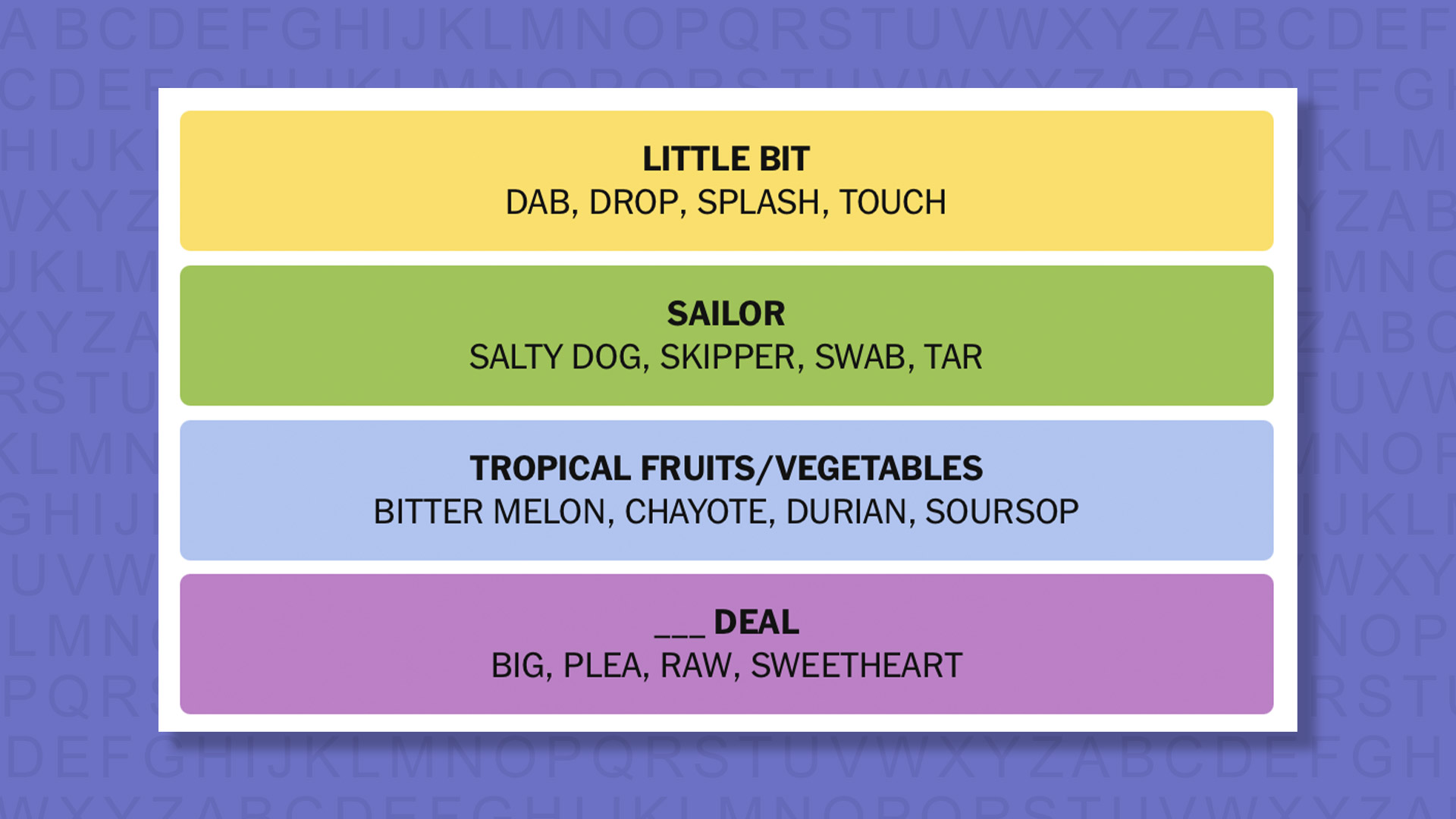 NYT Connections answers game 895 on a purple background