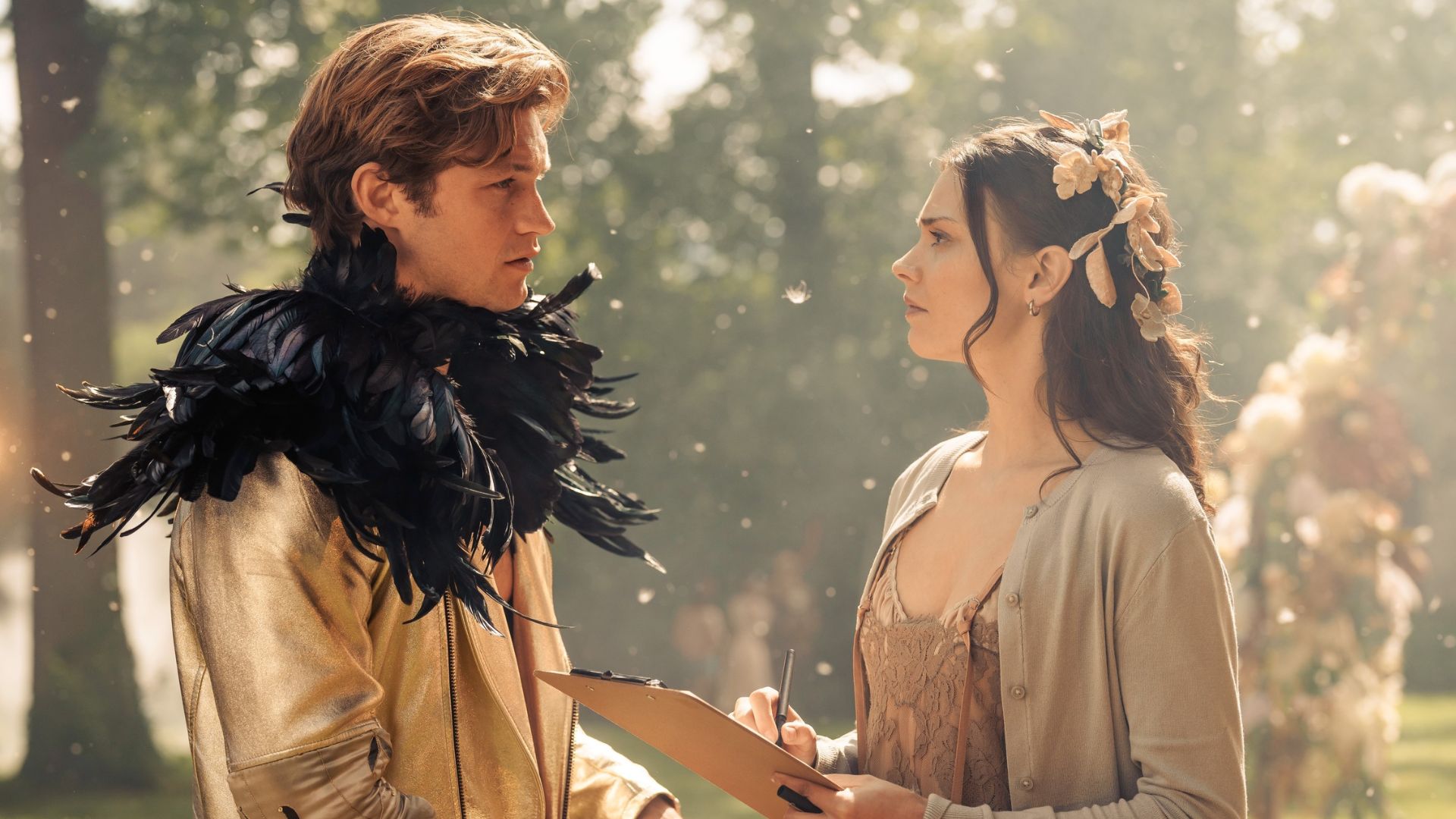 James and Ruby talk to each other at a party.