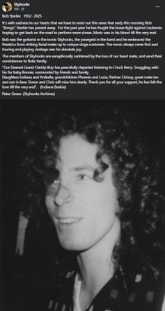 Skyhooks guitarist Bob 'Bongo' Starkie dies at 73