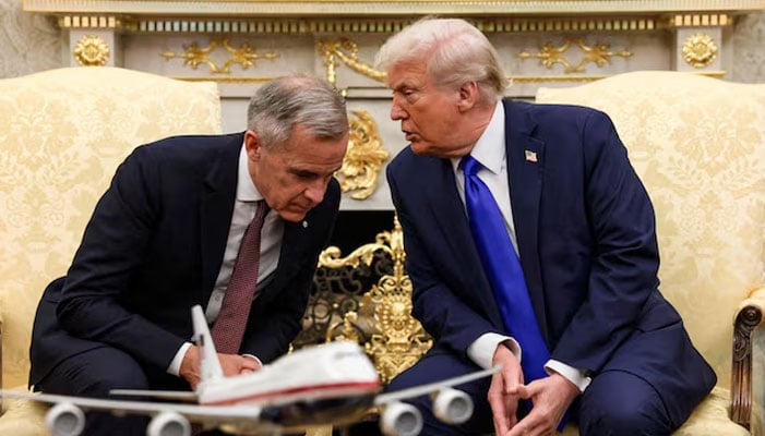 US President Donald Trump (R) meets with Canadian Prime Minister Mark Carney in the Oval Office of the White House in Washington, DC, United States, on October 7, 2025. – Reuters