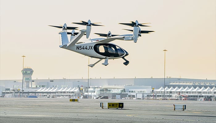 The electric air taxi successfully completes a test flight from Margham to Dubai World Central. — Government of Dubai