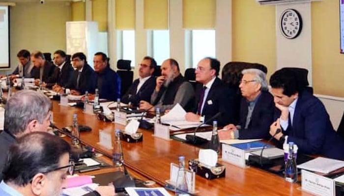 Federal Minister for Finance and Revenue Senator Muhammad Aurangzeb presides over a meeting of the Cabinet Economic Coordination Committee (CEC) at Finance Division, Islamabad on November 7, 2025. – APP