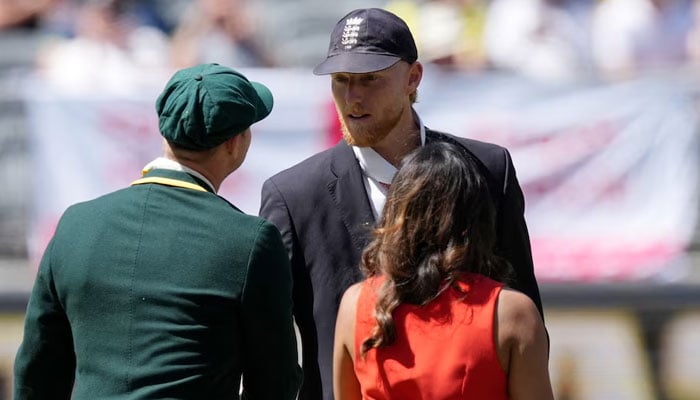 England captain Ben Stokes shakes hands with Australia captain Steve Smith during the coin toss before the start of the game on November 21, 2025 at Perth Stadium, Perth, Australia. – Reuters
