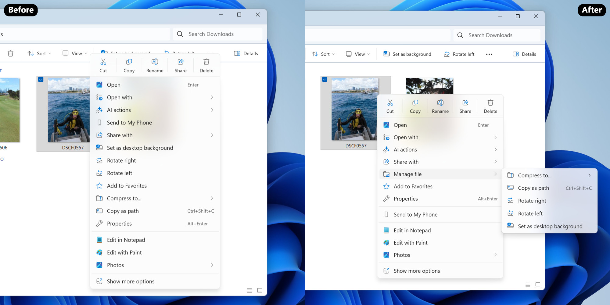 Windows 11 redesigned the context menu in File Explorer in testing