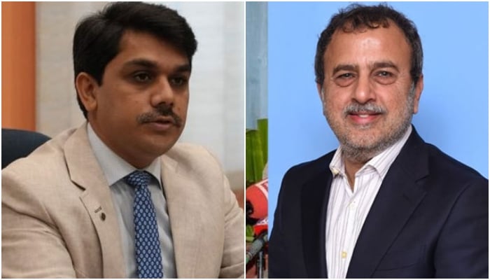 This collage of images shows Federal Minister for Energy, Sardar Awais Ahmad Khan Leghari (right) and Special Assistant to the Prime Minister Huzaifa Rehman. —APP/NA website/File