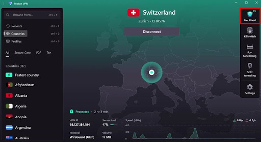 Screenshot of Proton VPN app for Android TV