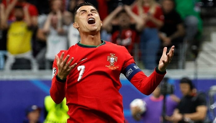 Portugal's Cristiano Ronaldo reacts after missing a scoring opportunity during the Euro 2024 round of 16 match against Slovenia in Frankfurt. – Reuters