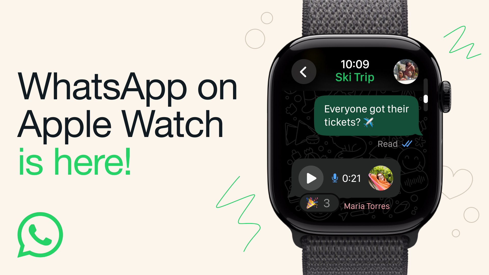 An Apple Watch with the official WhatsApp application