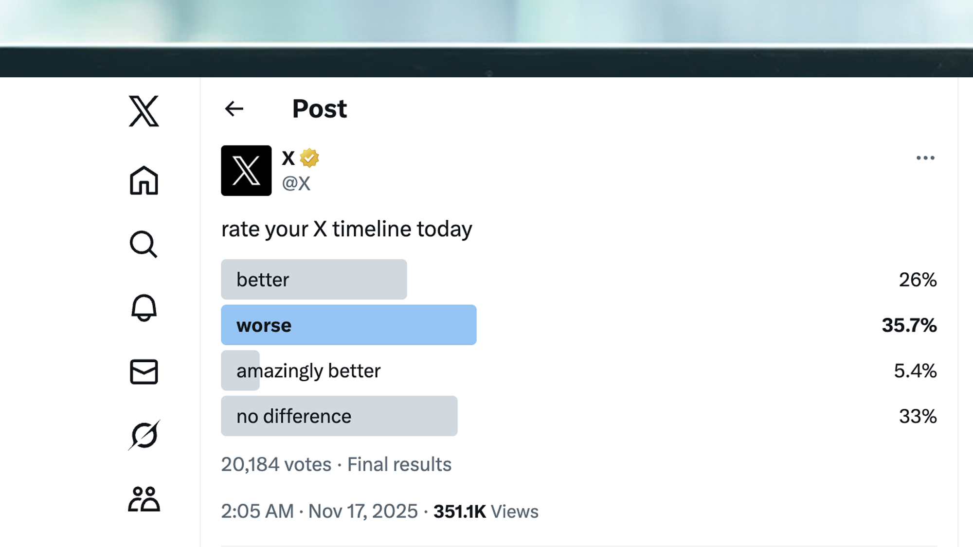 A laptop screen showing a post on X
