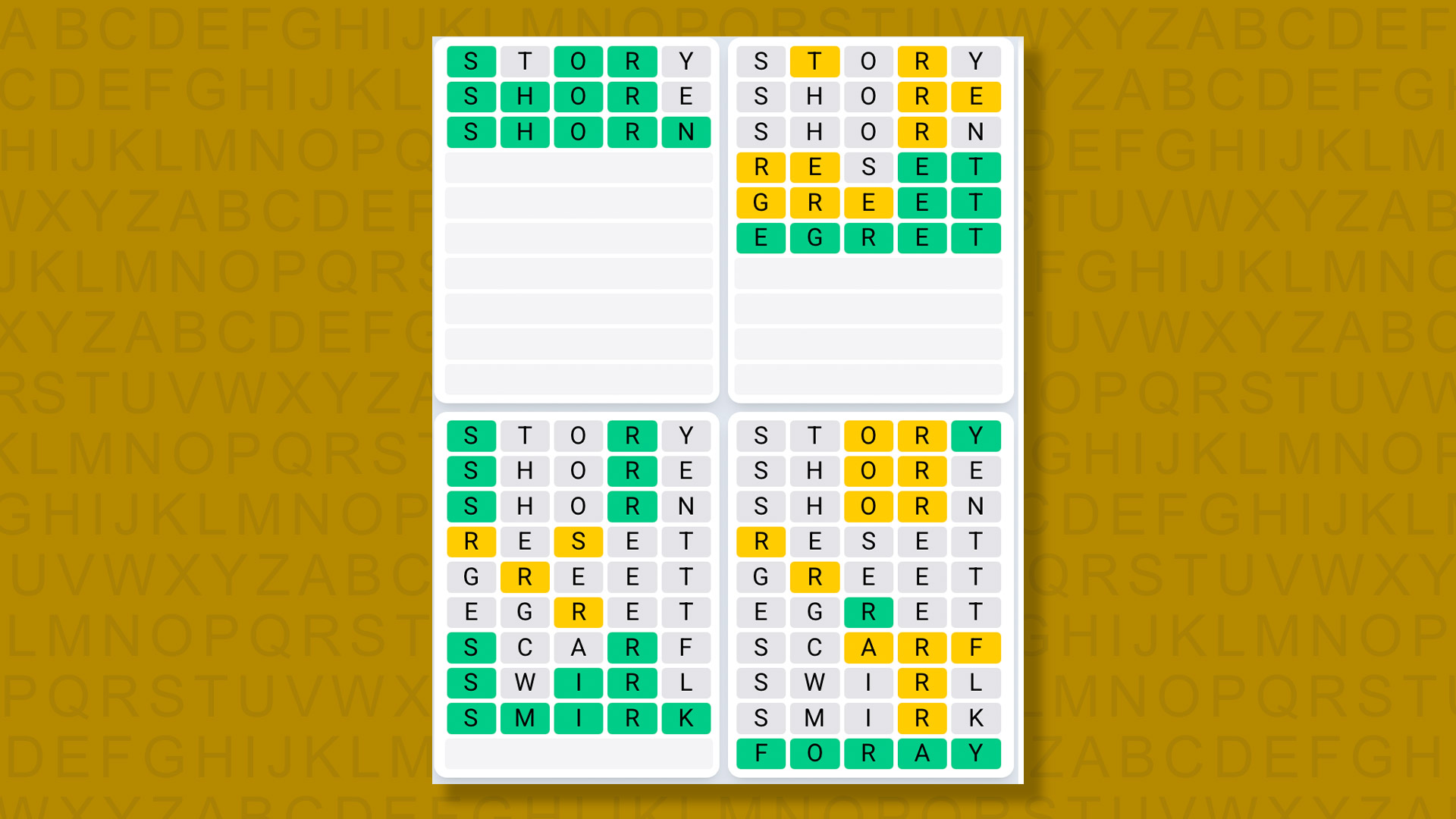 Quordle Daily Sequence answers for game 1414 on a yellow background
