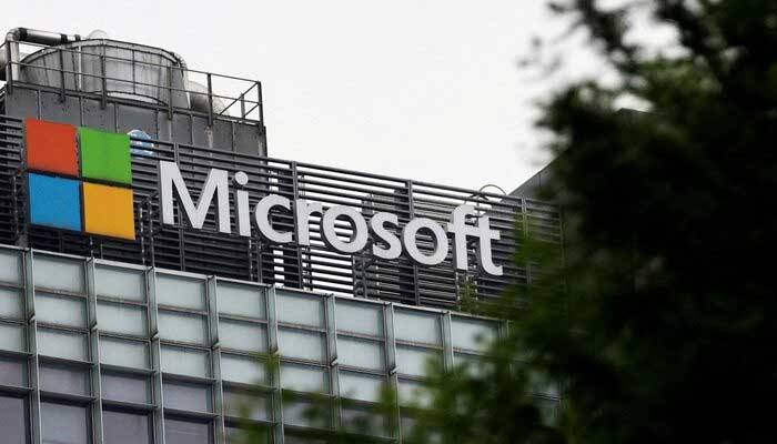 The Microsoft logo appears on its office building on May 25, 2023. – Reuters