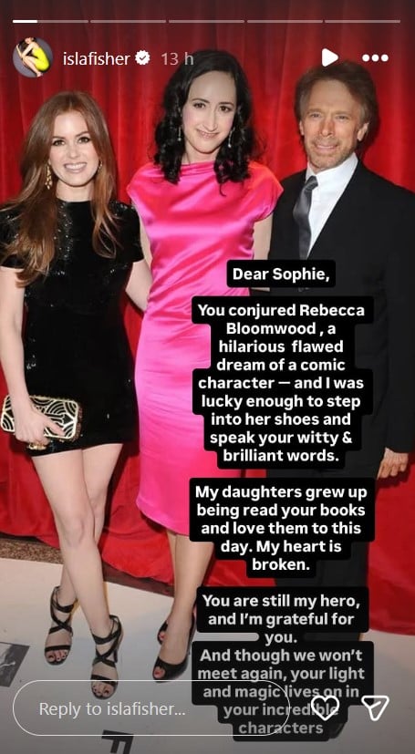 Isla Fisher offers condolences on death of Confessions of a Shopaholic Author