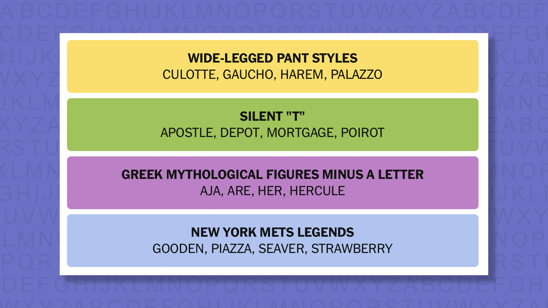 NYT Connections answers game 916 on a purple background