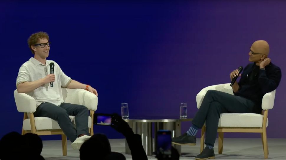Mark Zuckerberg and Satya Nadella speaking at LlamaCon 2025