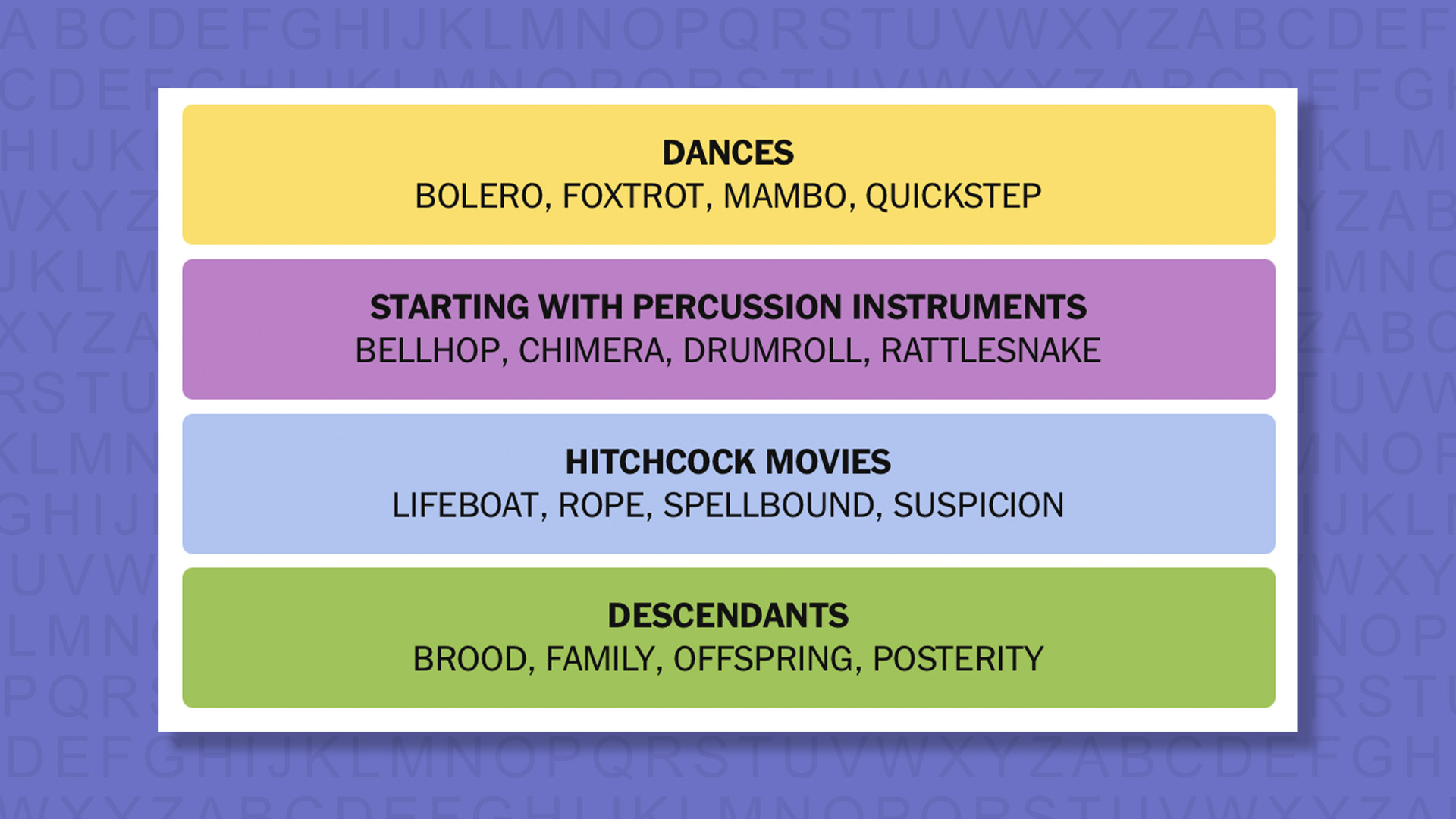 NYT Connections answers game 919 on a purple background