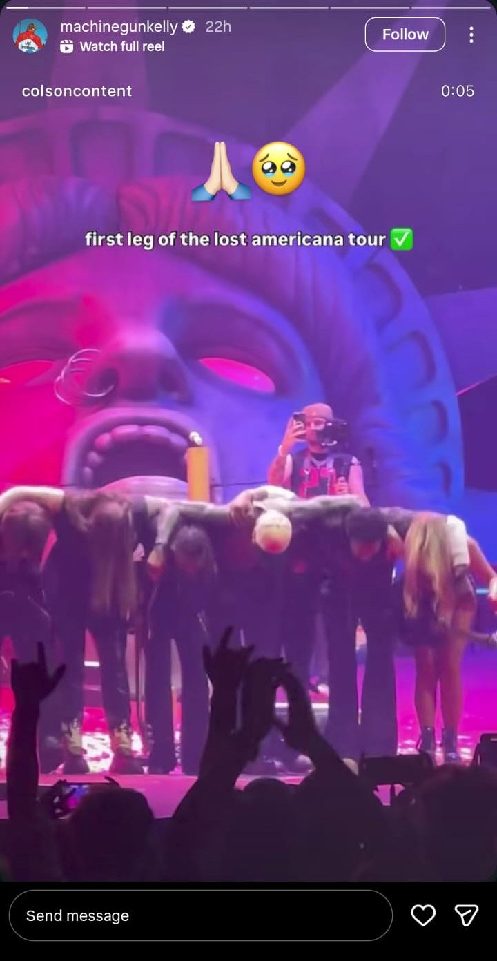 MGK's eyes fill with tears at the end of the first leg of the Lost American tour