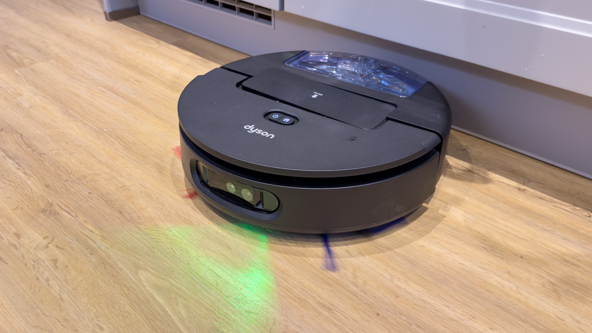 Dyson Spot+Scrub Ai robot vacuum cleaner in the tester's house