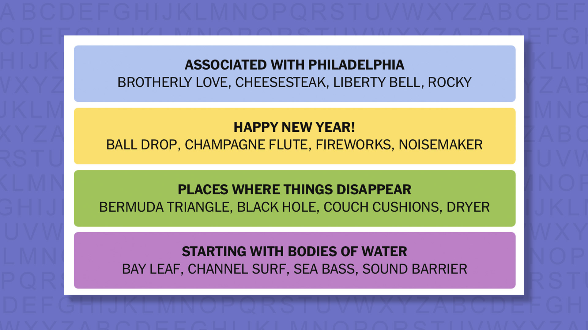 NYT Connections answers game 934 on a purple background