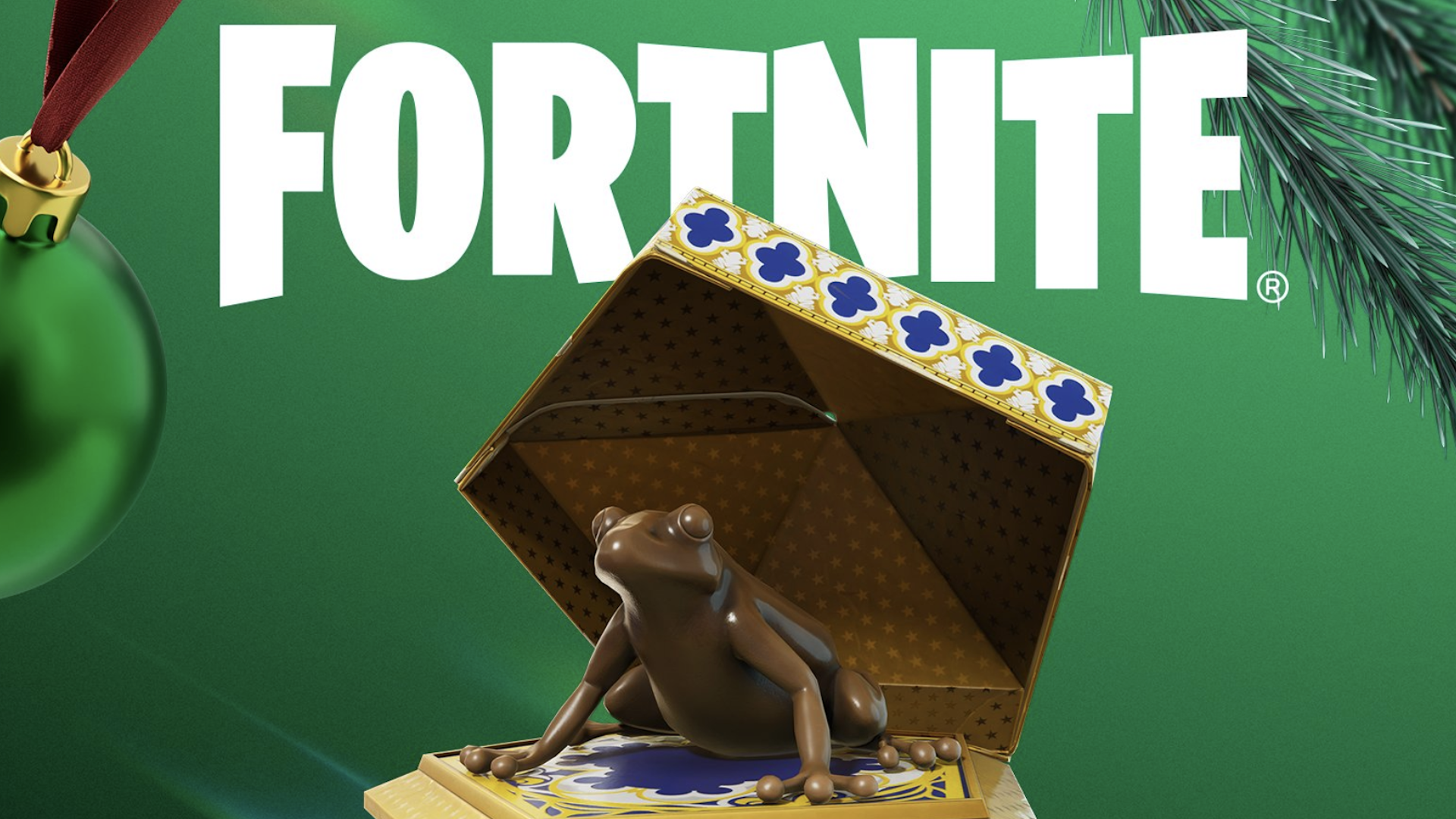 A Harry Potter chocolate frog, on a green festive background