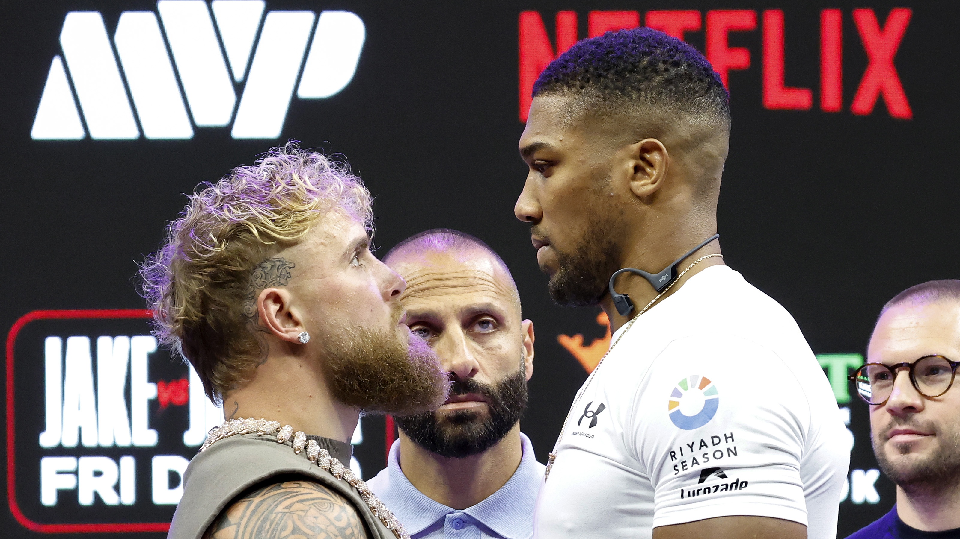 Jake Paul takes on Anthony Joshua ahead of their heavyweight boxing fight live on Netflix.