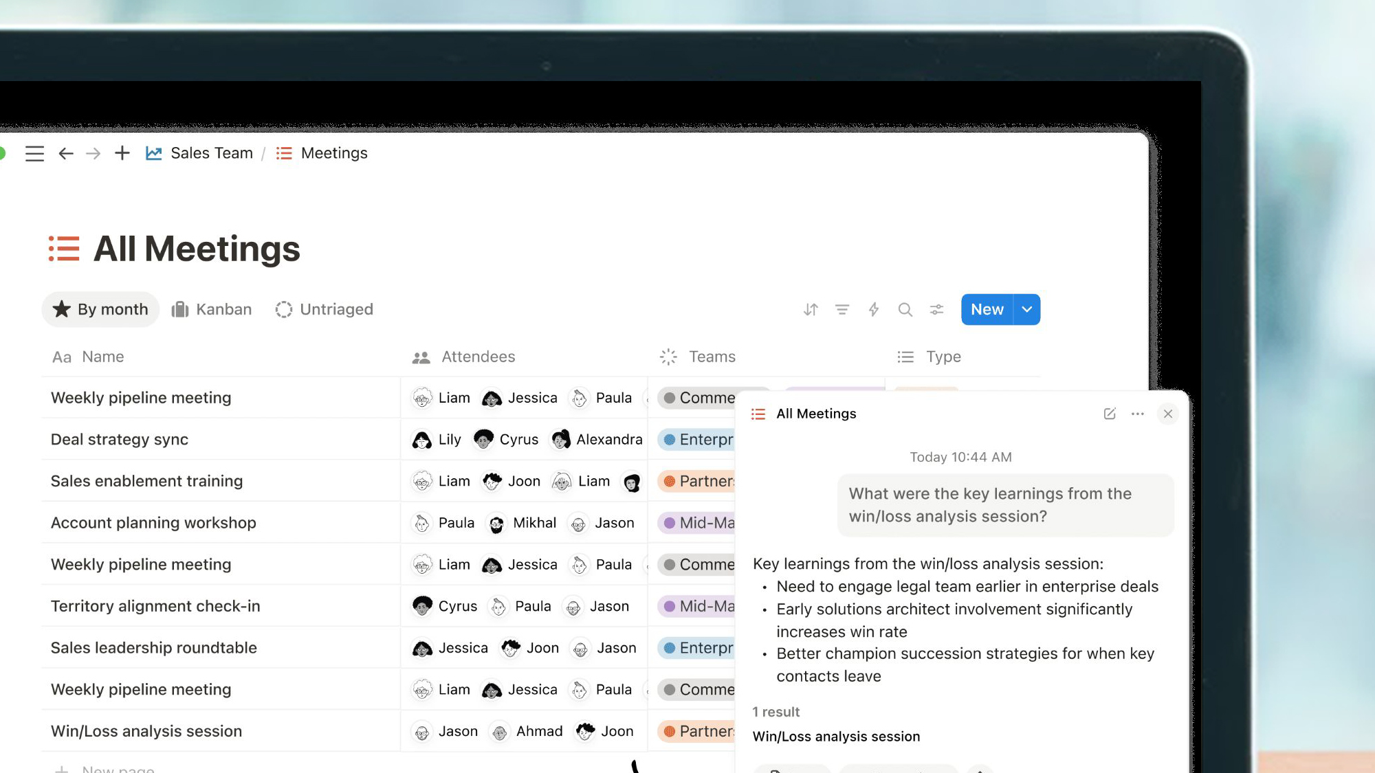 A laptop screen showing the Notion app