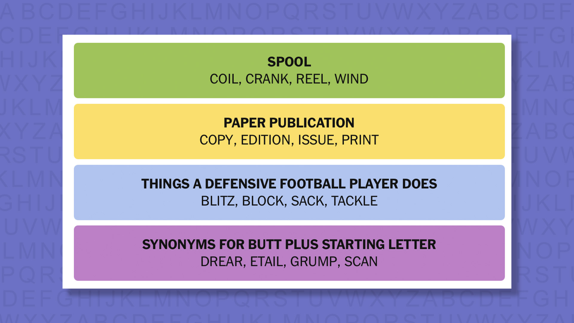 NYT Connections answers game 938 on a purple background