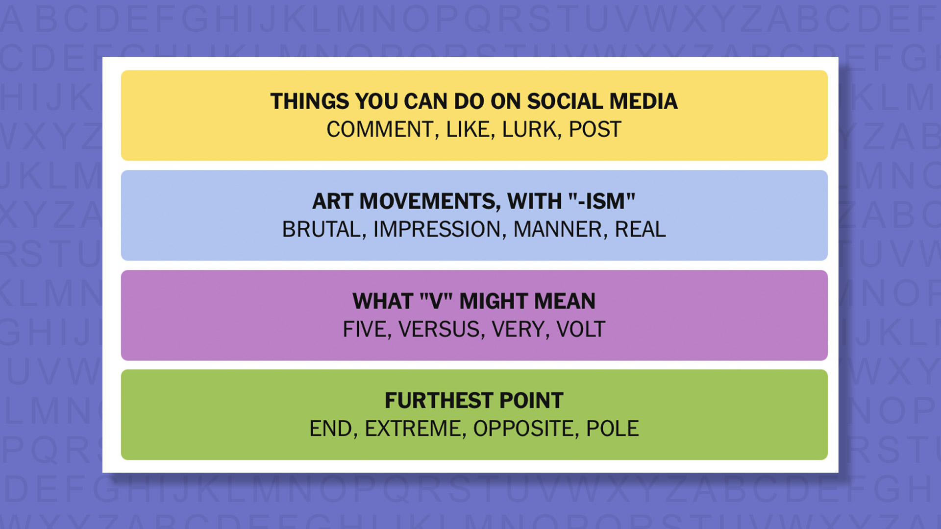 NYT Connections answers game 939 on a purple background