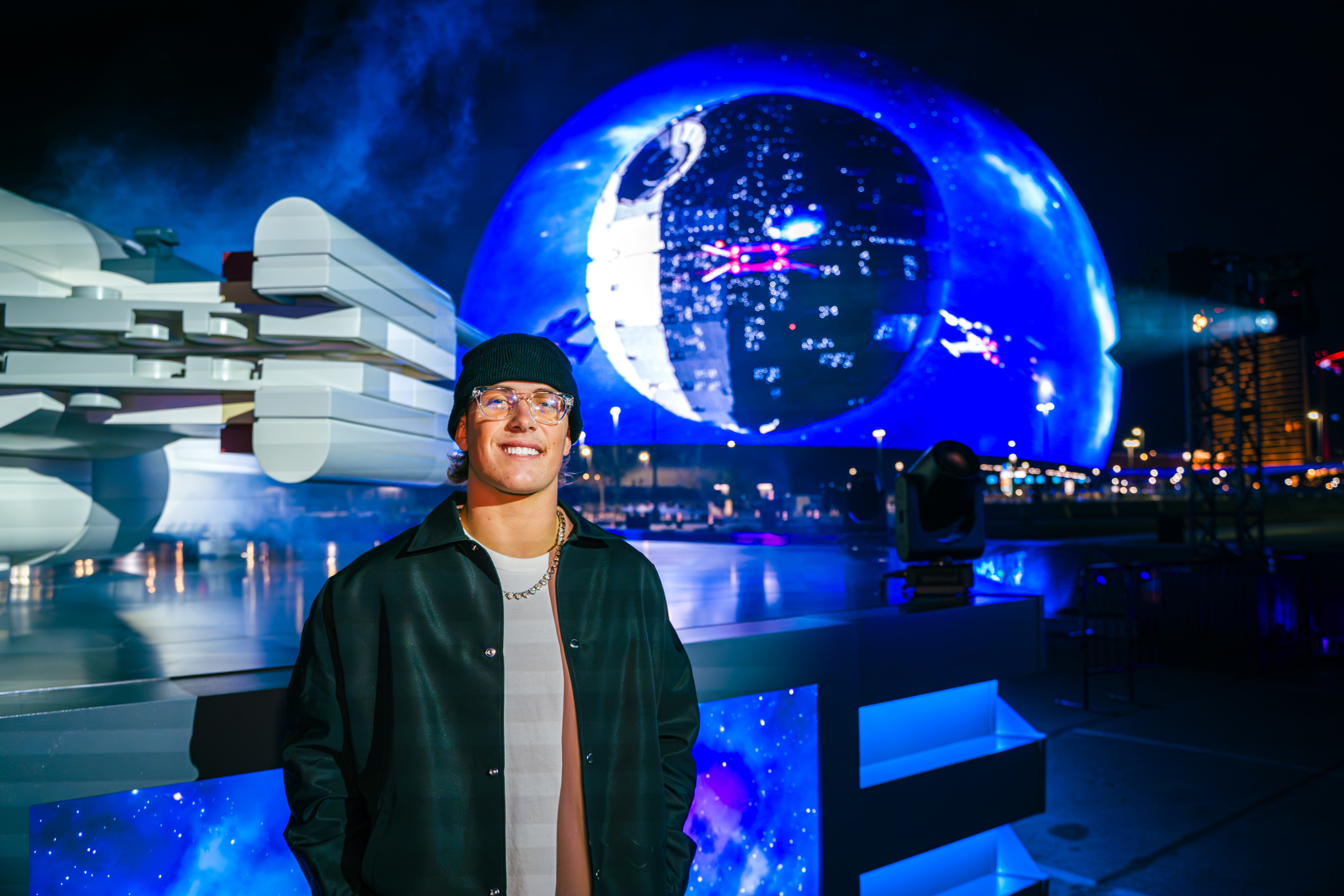 Jaxson Dart with the Death Star Sphere behind