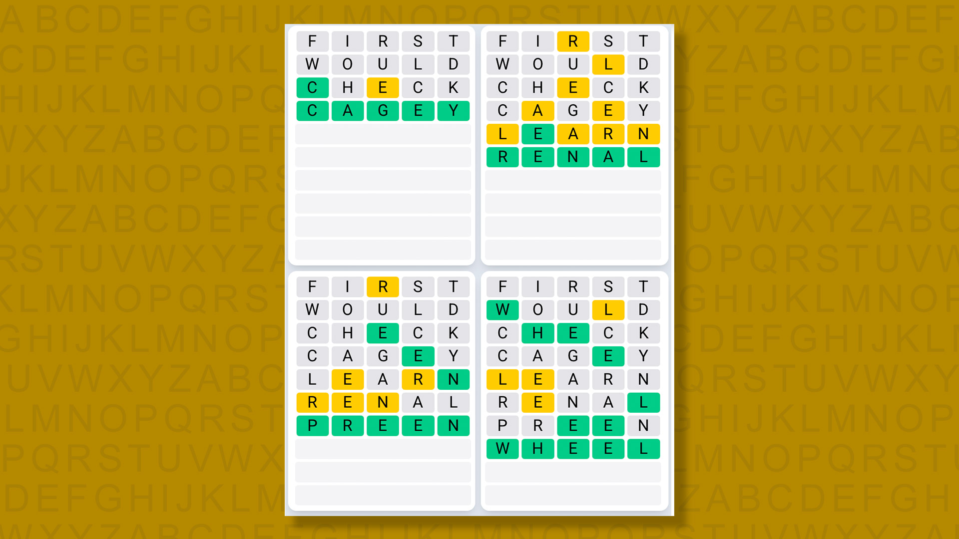Quordle Daily Sequence answers for game 1451 on a yellow background