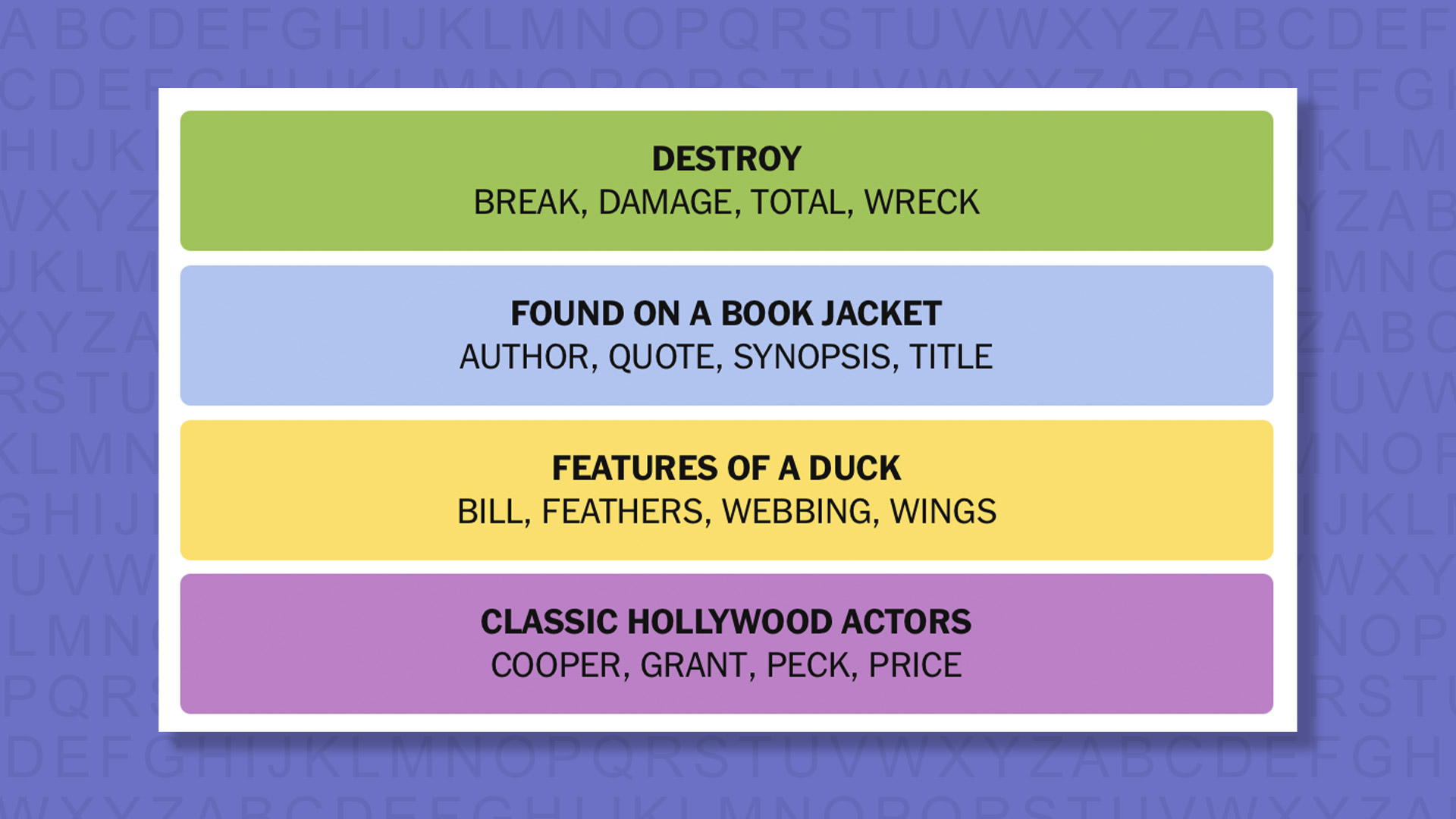 NYT Connections answers game 952 on a purple background