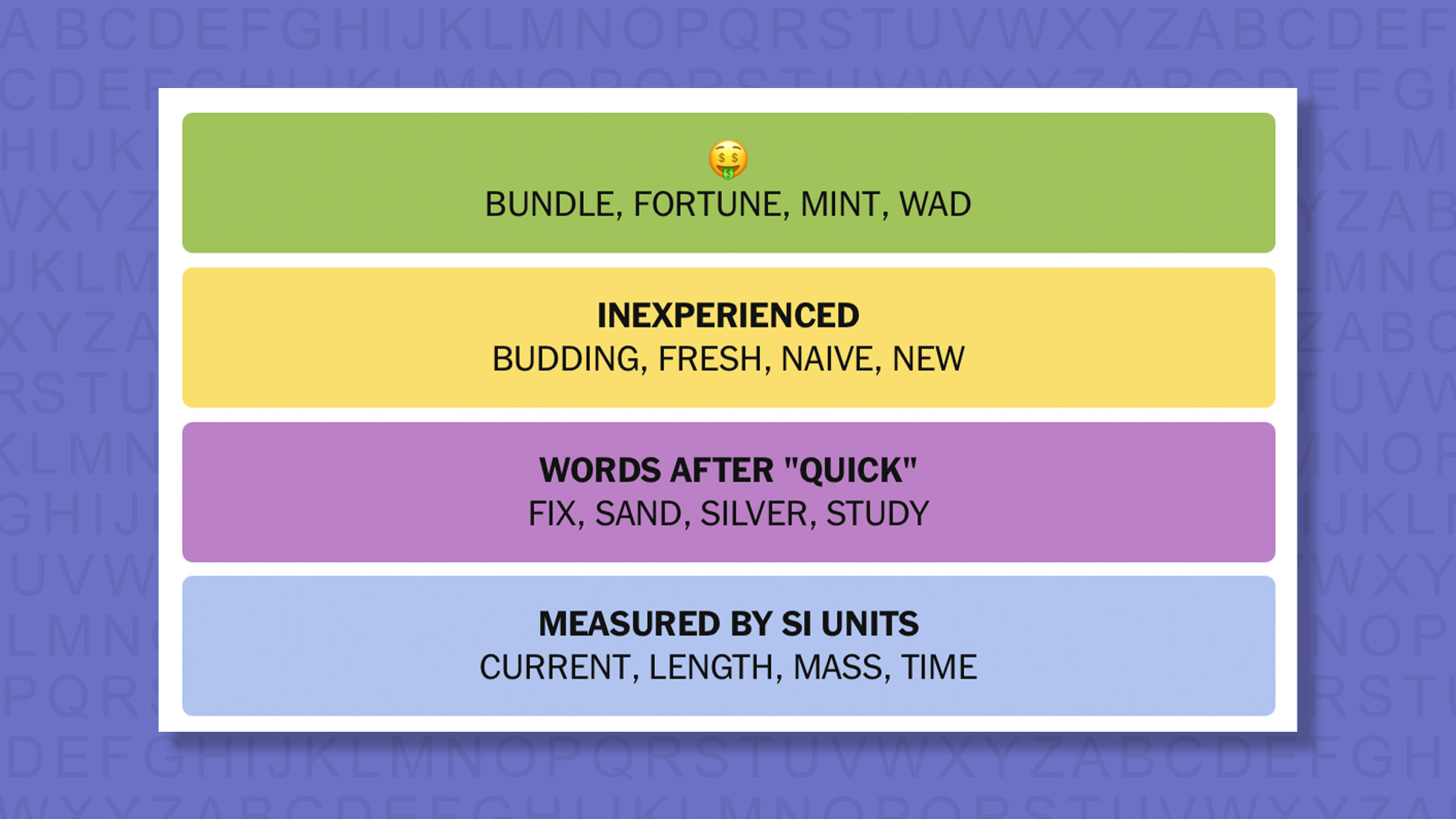 NYT Connections answers game 953 on a purple background