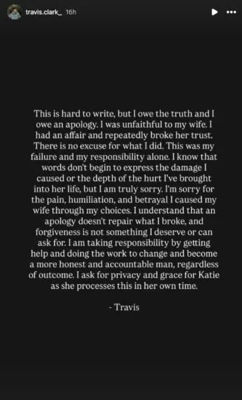 Travis Clark Apologizes for Cheating Amid Wife Katie Bates' Miscarriage Loss