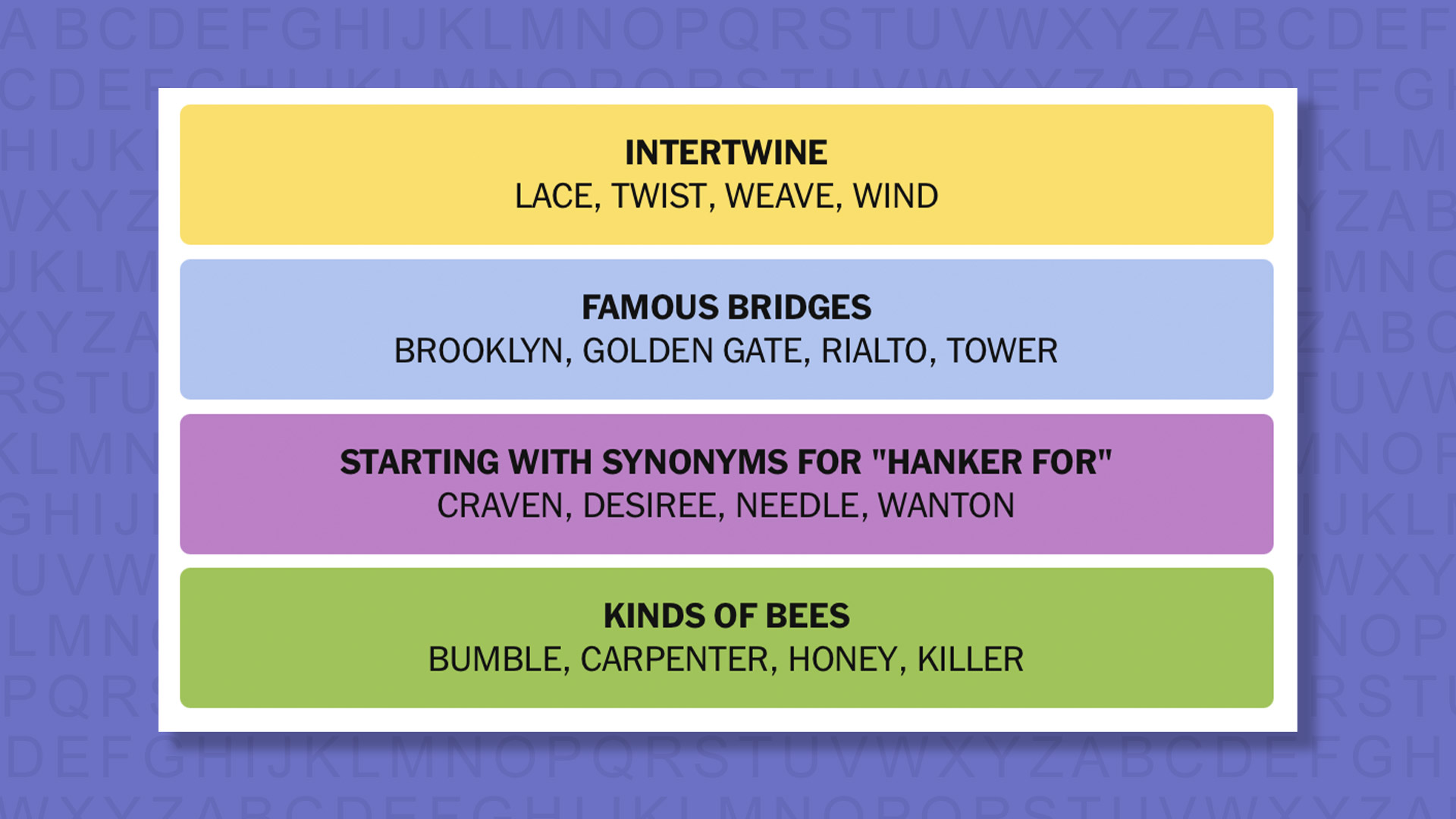 NYT Connections answers game 954 on a purple background