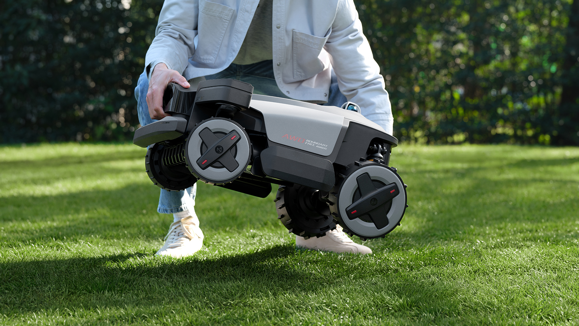 Roborock RockMow X1 LiDAR lawnbot placed on the ground