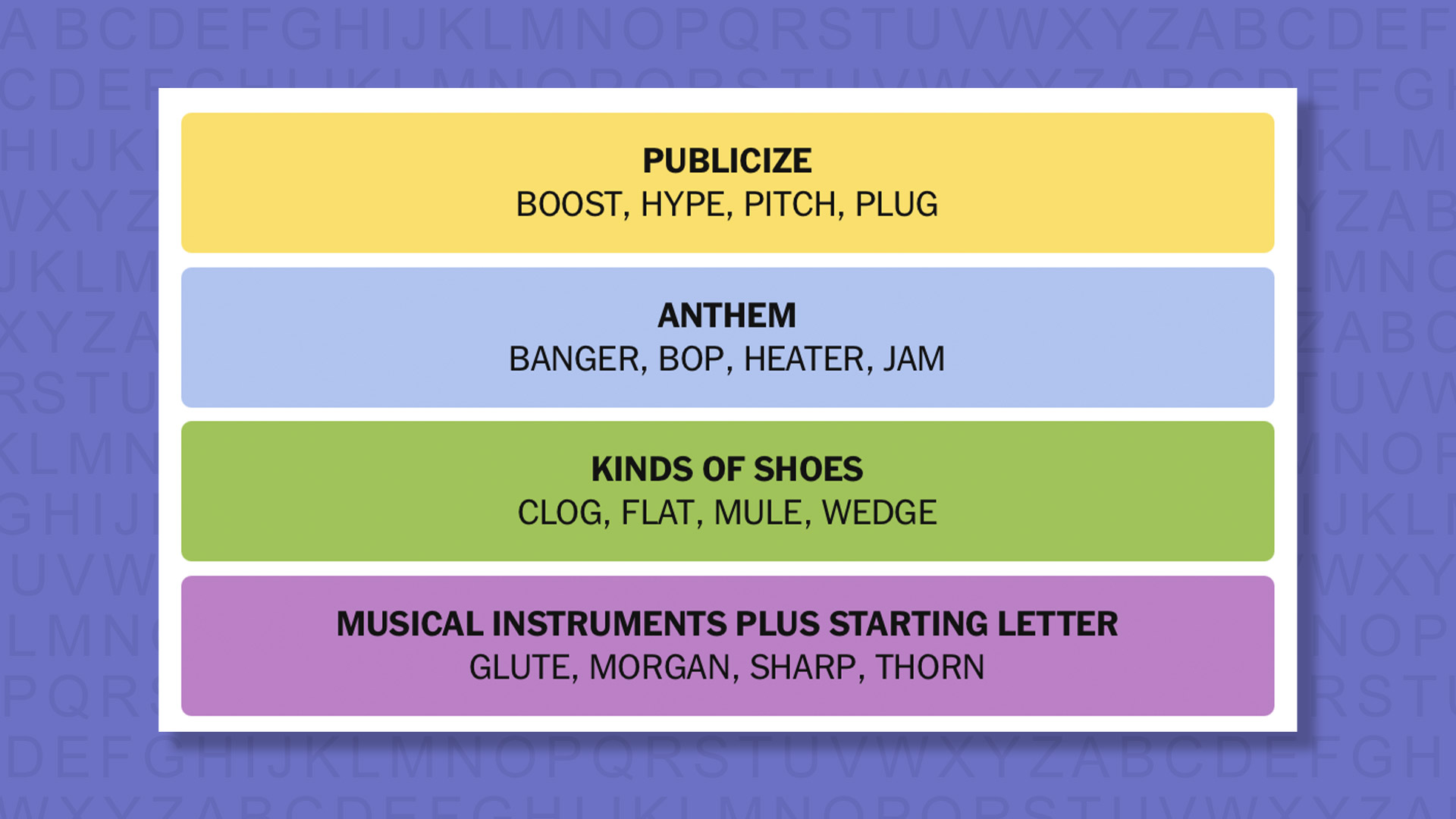 NYT Connections answers game 966 on a purple background