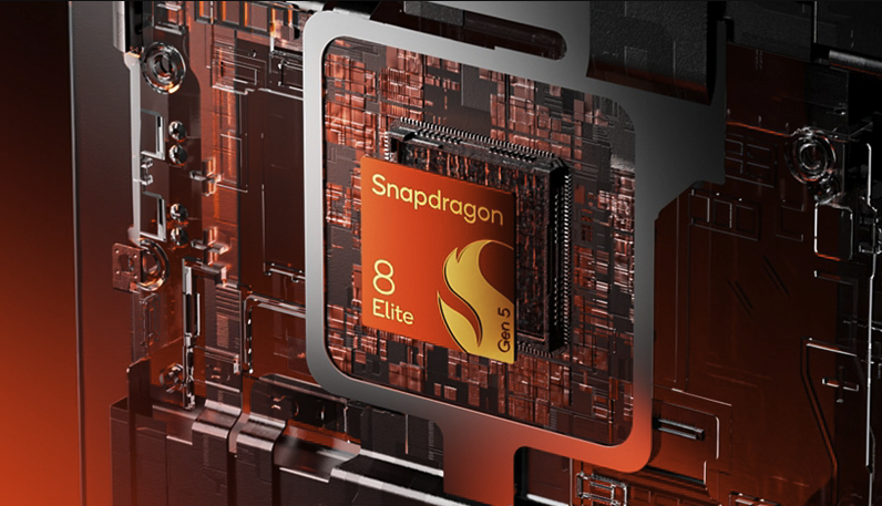 A rendered image of the Qualcomm Snapdragon 8 Elite Gen 5