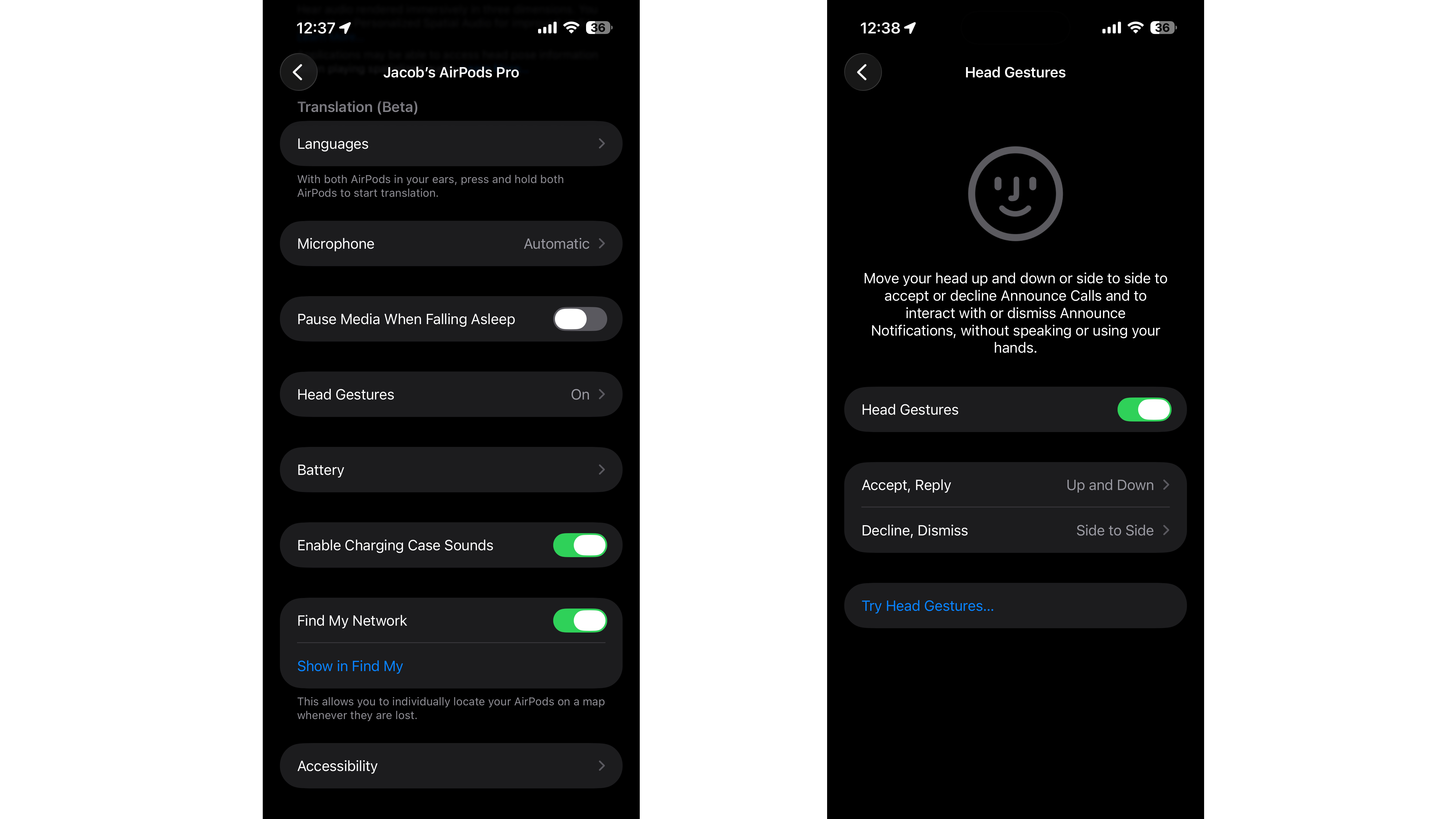 Setting up AirPods Pro for head gestures