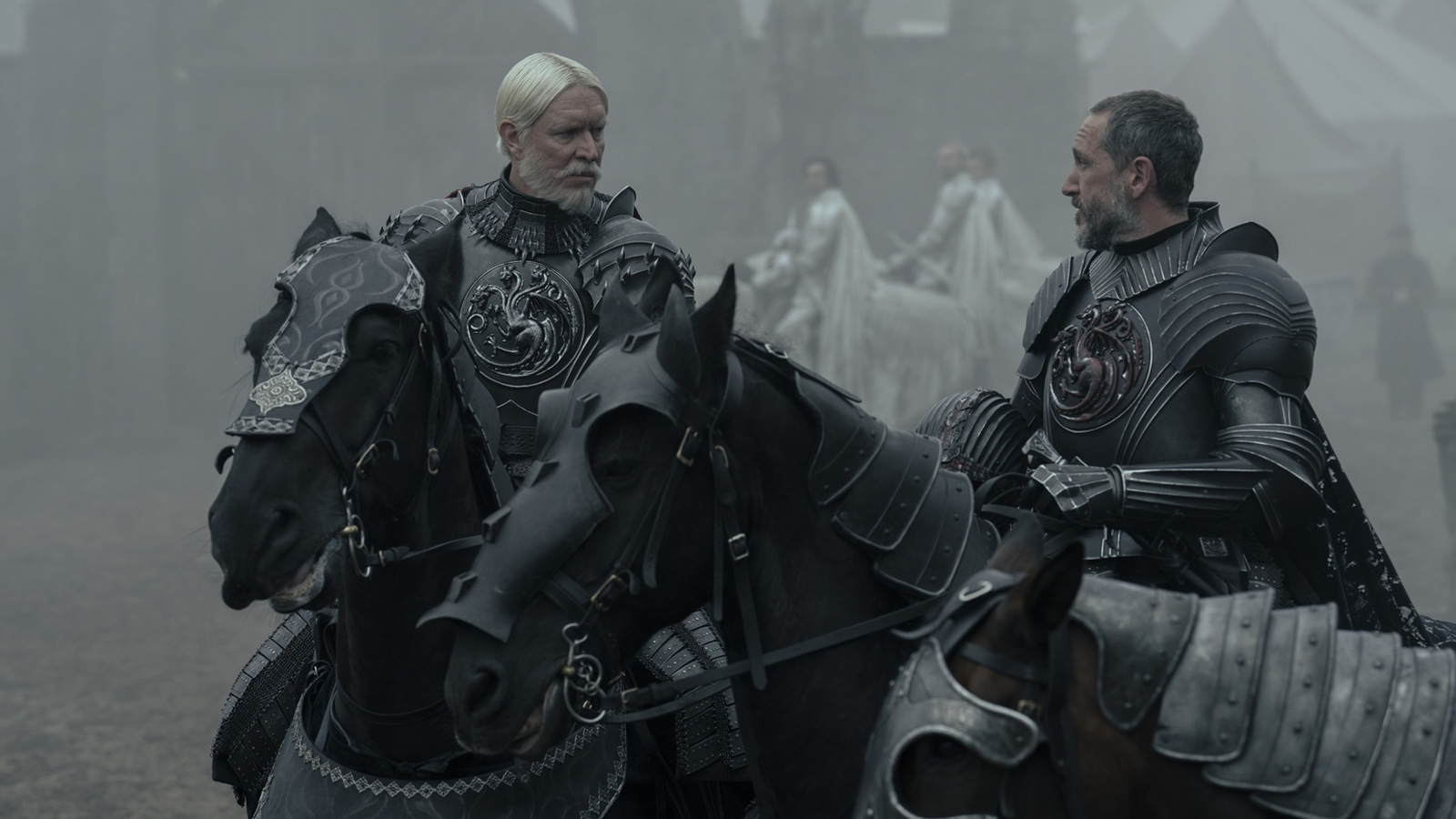 Maekar and Baelor in their armor and on horseback in episode 4 of A Knight of the Seven Kingdoms