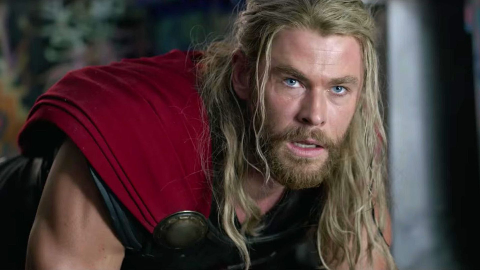 Thor leans over with his mouth open and his eyes dead.