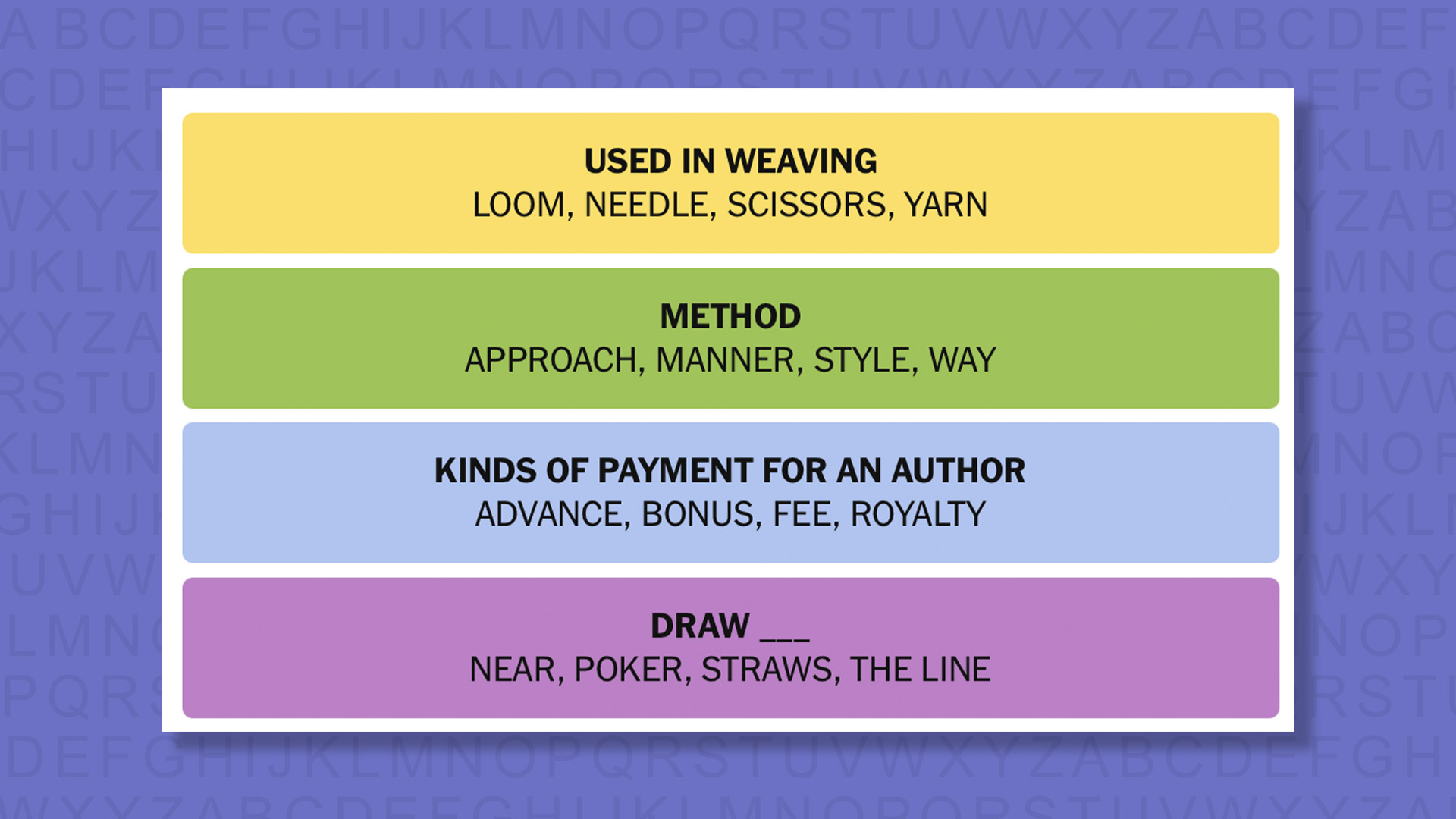 NYT Connections answers game 974 on a purple background