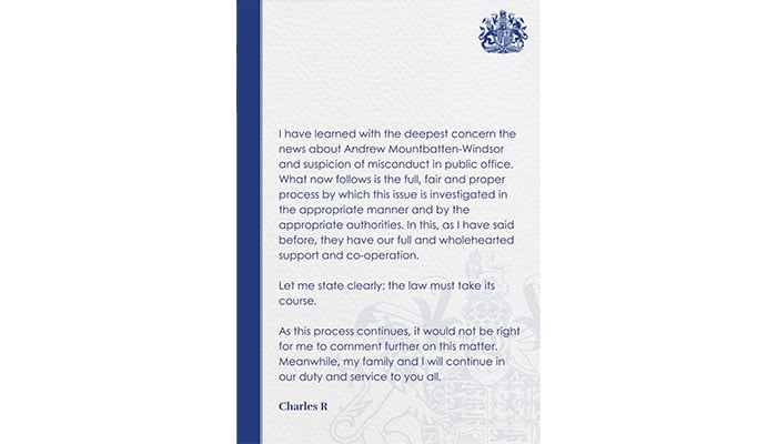 Statement from King Charles on Instagram